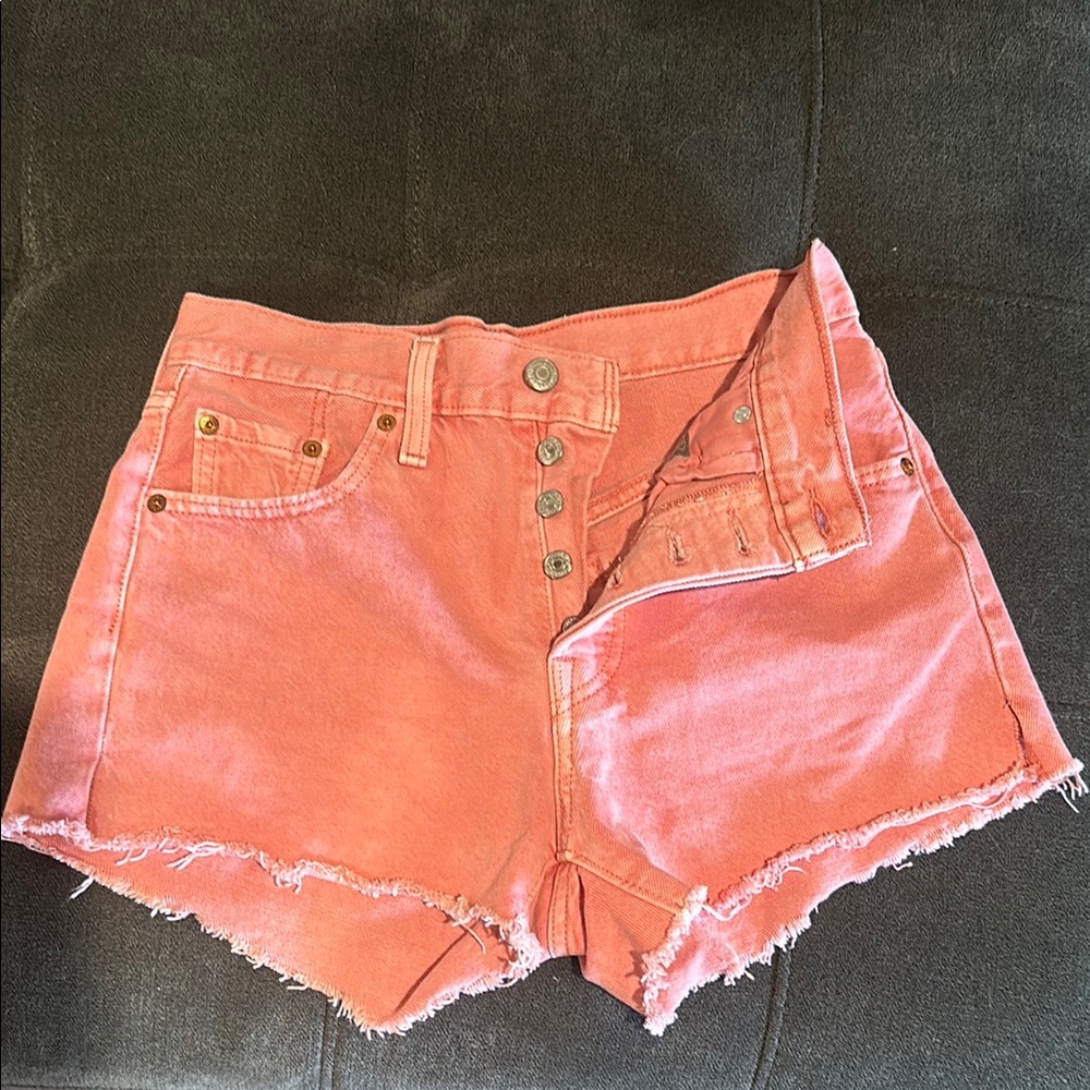 Levi's Pink Jean Shorts Distressed Raw-Edge